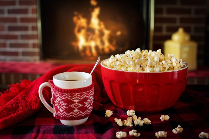 cuddle popcorn fireside